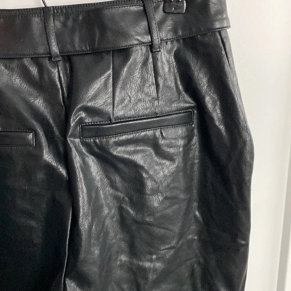 NWT Express Black Faux Leather Super High Rise Belted Ankle Pants